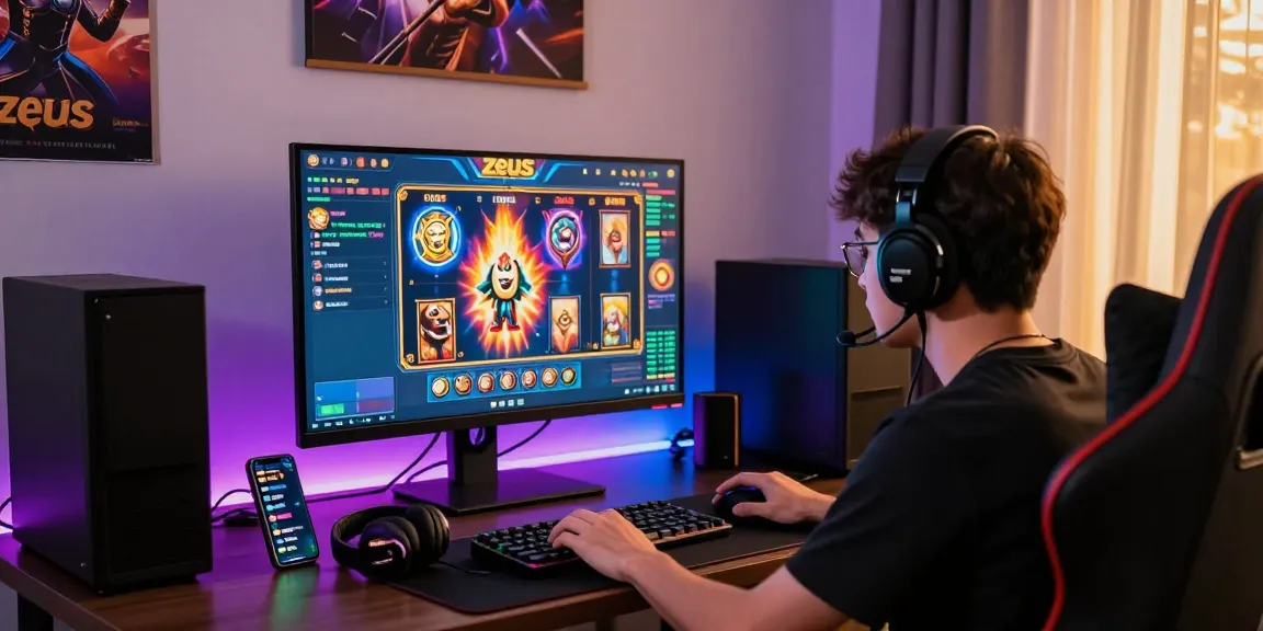 Player engaging with slot zeus on a vibrant gaming setup with detailed interface and atmosphere.
