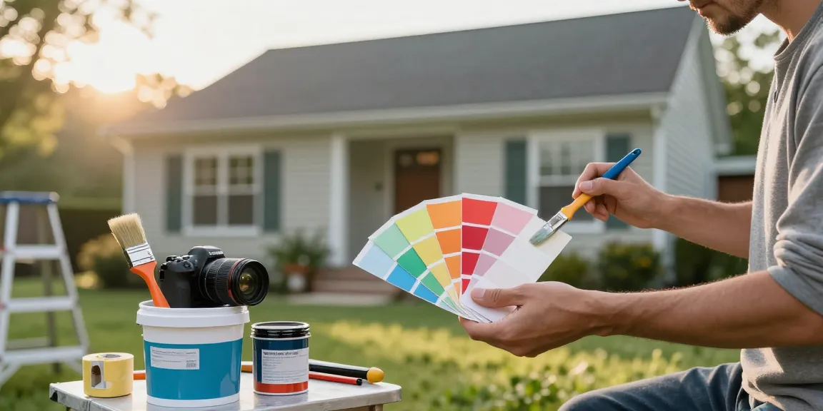 Painters in Davidson County TN working on a beautiful Nashville home exterior, highlighting craftsmanship and eco-friendly paints.