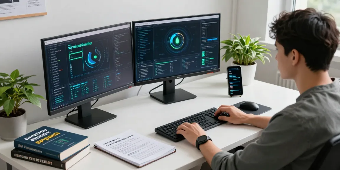 Analyse des technologies d'application espion par un analyste en cybersécurité dans un espace de travail moderne.