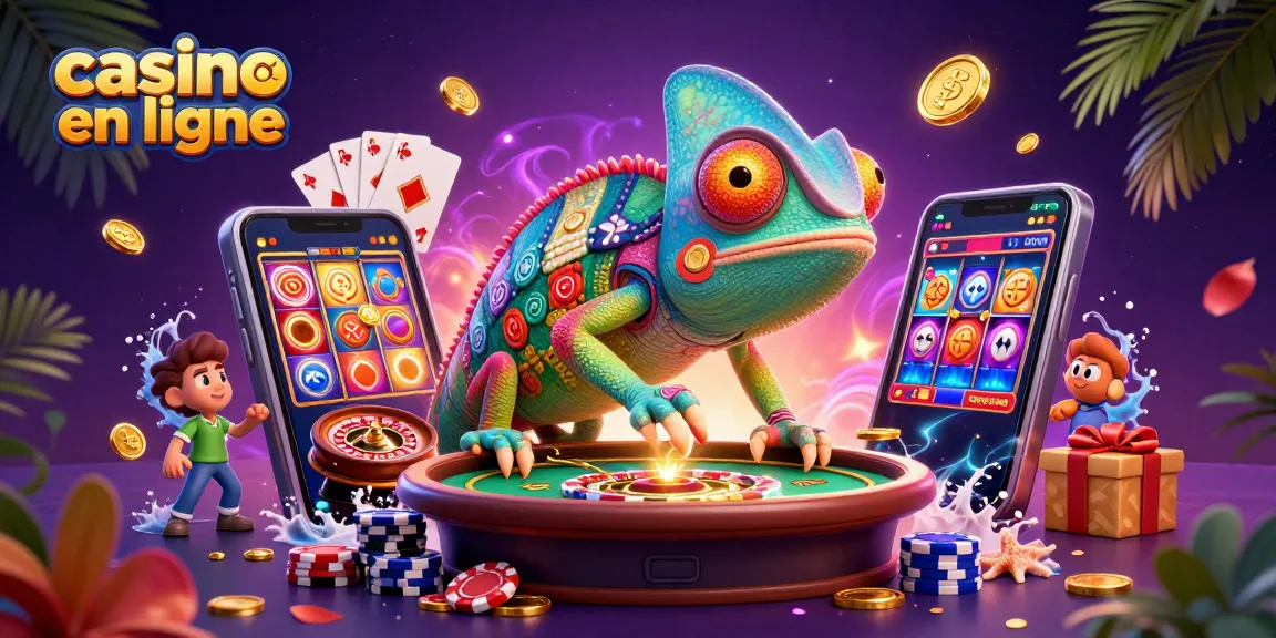Casino en ligne : propriétaire caméléon collectant des pièces d'or avec des jeux dynamiques autour