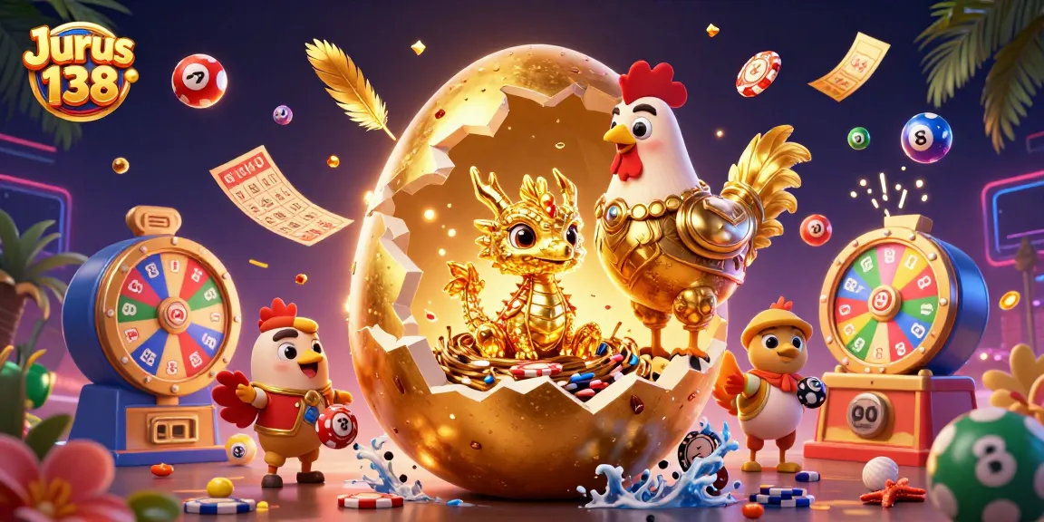 Engage with Jurus 138's thrilling baby dragon illustration amidst vibrant casino elements.
