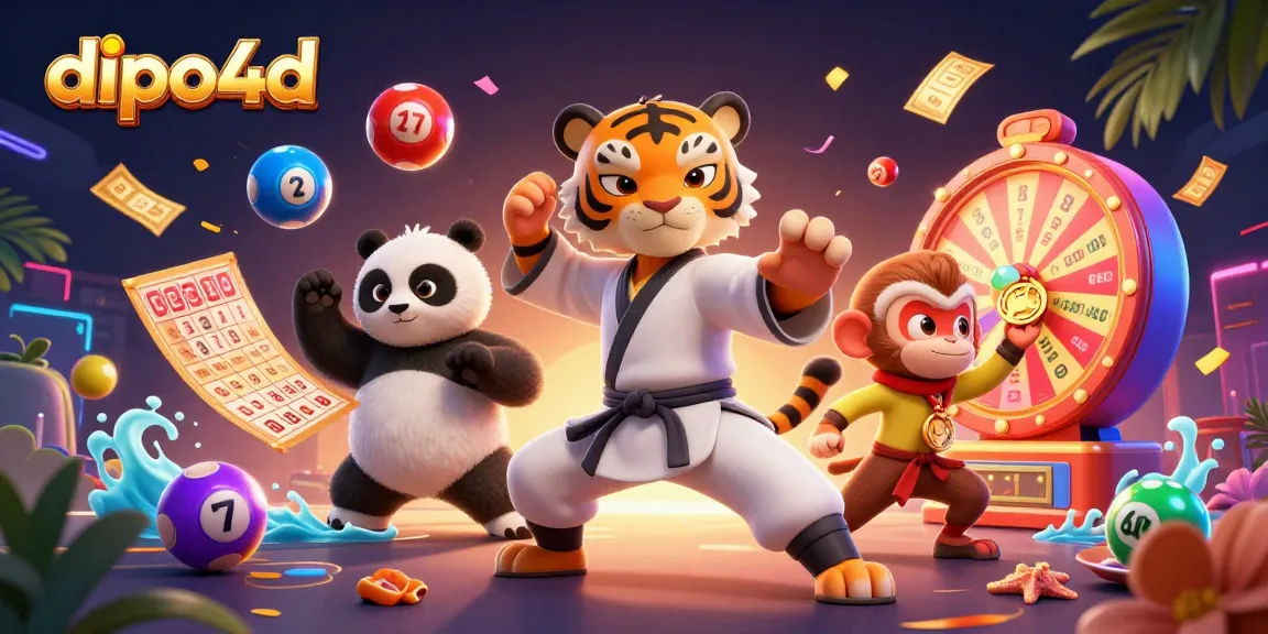 Engage with dipo4d in this vibrant 3D illustration showcasing a kung fu master and students in a dynamic casino scene.