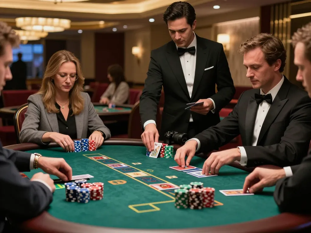 Sunwin players strategizing at an exciting blackjack table in a luxurious casino environment