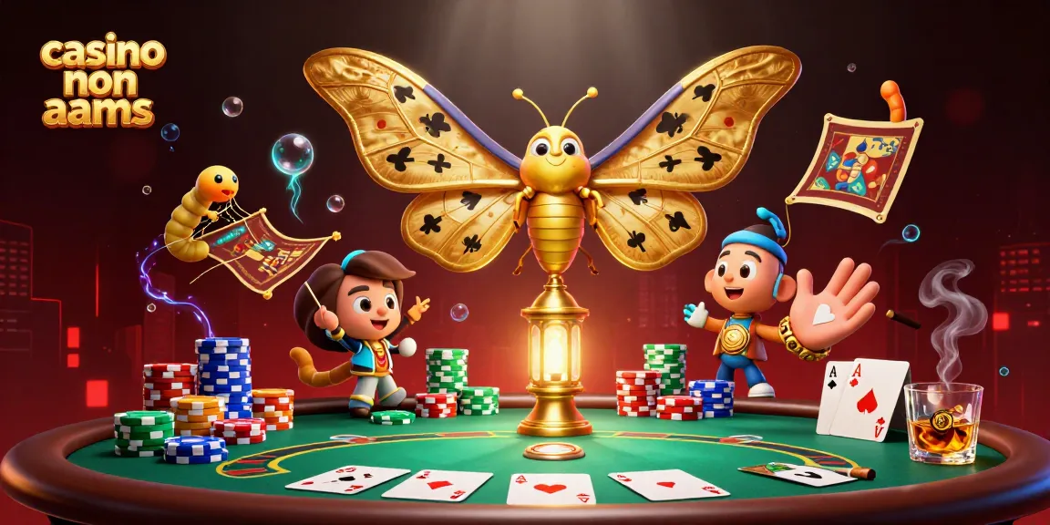 Immagine dinamica di casino non aams con un falena di cartone 3D e tavolo da poker