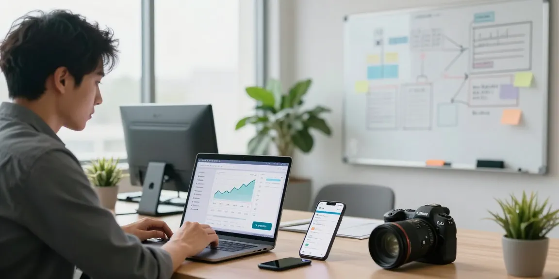 Entrepreneur using fintechasia net start me up tools in a modern workspace to analyze financial data for startups.