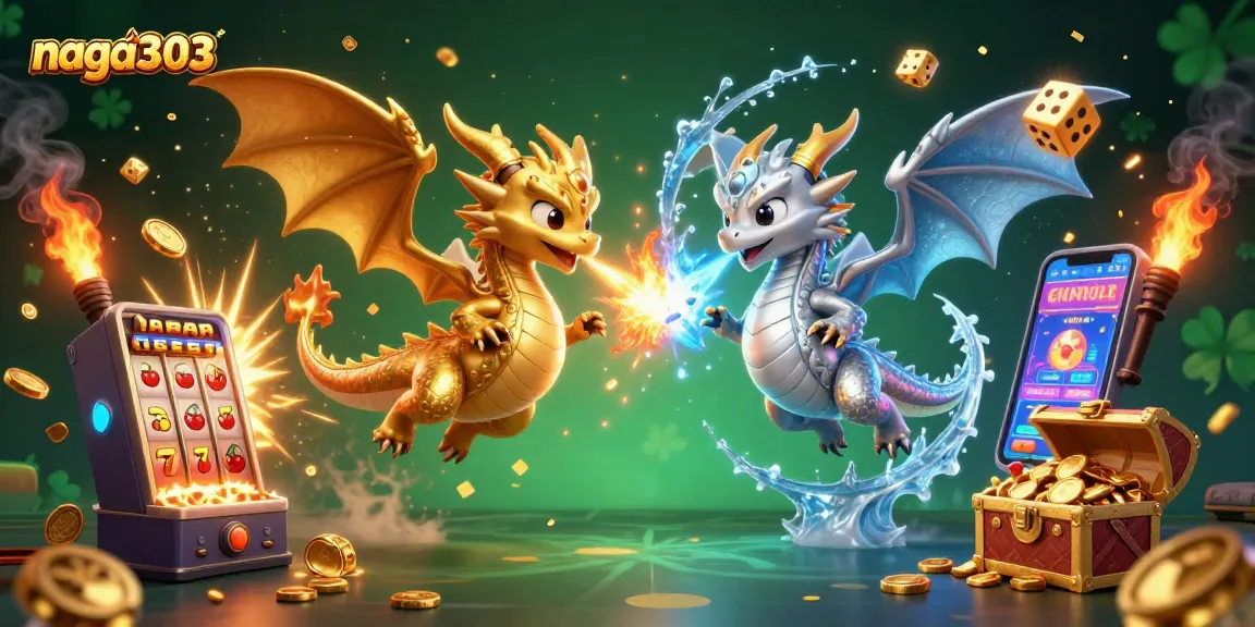 Naga303 presents a vibrant casino scene featuring dragons and jackpot elements for players.