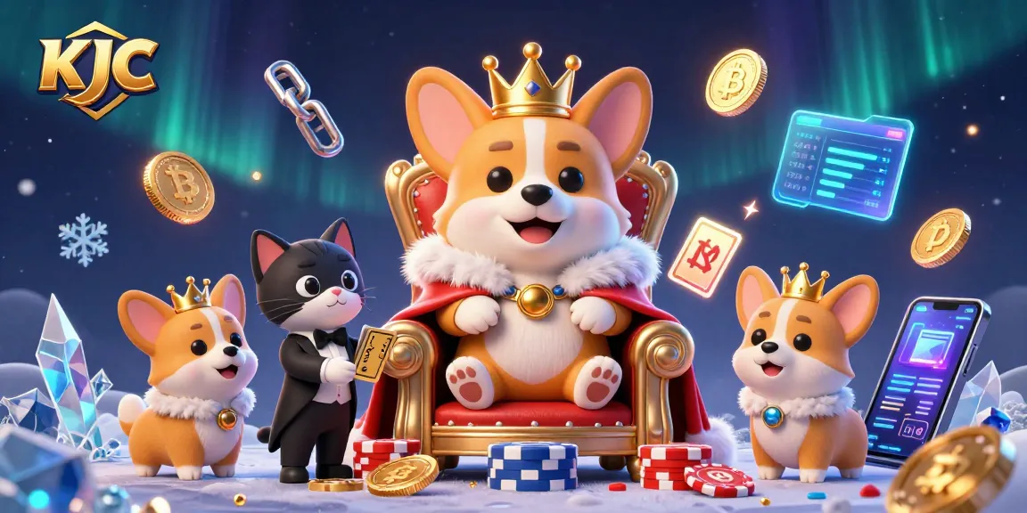 KJC offers engaging gameplay experiences with a royal corgi on poker chips and digital currency elements.