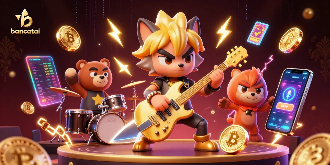 Bancatai captivates with a vibrant casino scene featuring a rock star wolf and crypto elements.