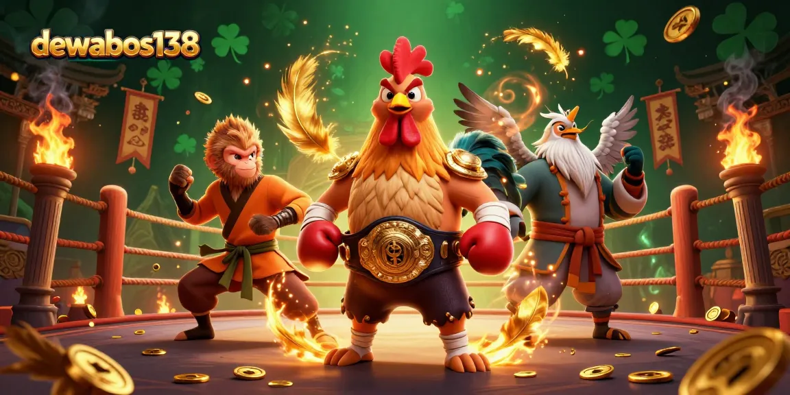 Engage with the dynamic action of dewabos138 casino featuring characters in a vibrant gambling arena with golden tokens.