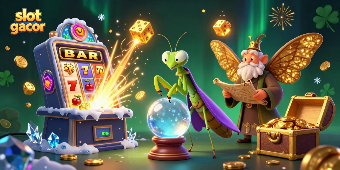 Experience the excitement of slot gacor with a vibrant casino scene featuring fortune tellers and jackpot elements.