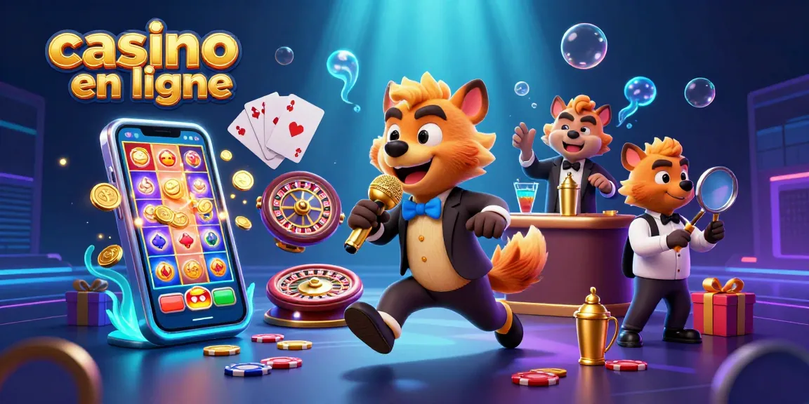 Profitez d'une scène animée de casino en ligne avec des hyènes humoristiques et des éléments de jeu captivants.
