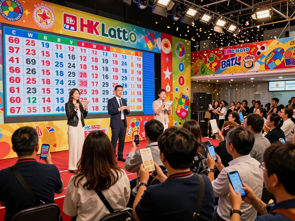 Exciting live draw event for HK Lotto with enthusiastic participants checking their tickets.