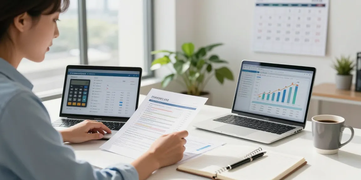 Small business owner reviewing Square merchant cash advance options at a modern office desk with financial tools.