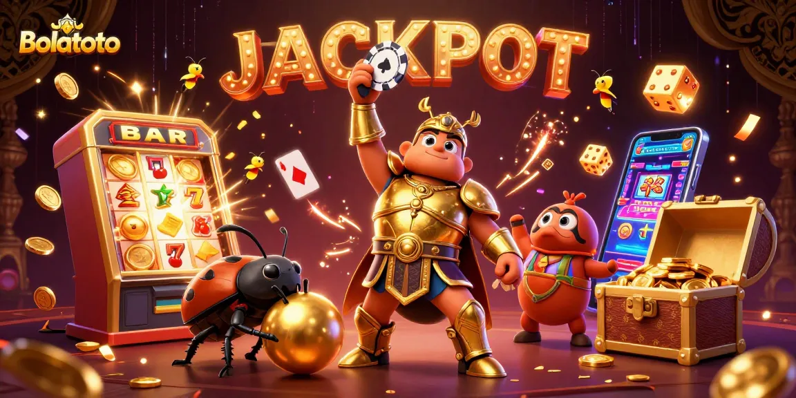 Bolatoto's colorful 3D illustration showcases a victorious beetle amidst a jackpot frenzy.