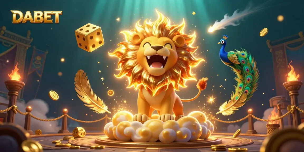 DABET offers thrilling animated casino excitement with a roaring lion, golden dice, and vibrant casino elements.