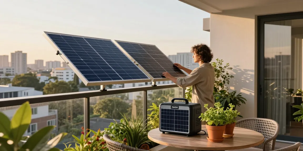 Balcony Solar panel setup on a stylish apartment with flexible solar panels.
