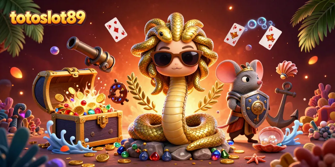 Spin to win with totoslot89 in a vibrant casino scene featuring mythical characters and treasure.