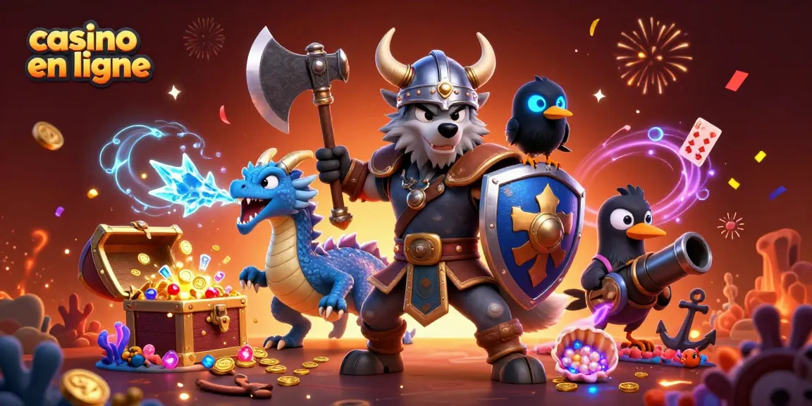 Plongez dans l’univers captivant du casino en ligne avec un guerrier viking et un dragon.