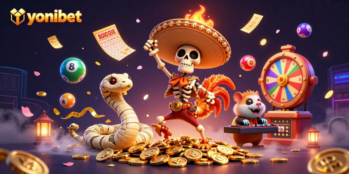 Experience winning thrills at yonibet with a vibrant scene of jubilant characters celebrating on a treasure of casino riches.