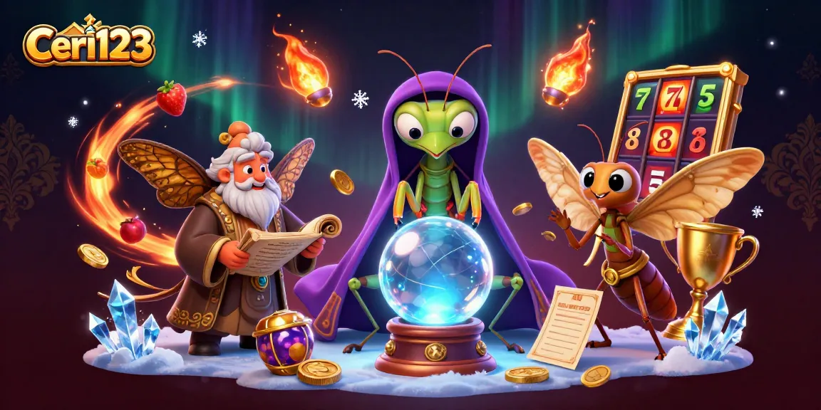 Ceri123 offers a dynamic gaming experience with colorful slot reels and mystical characters.