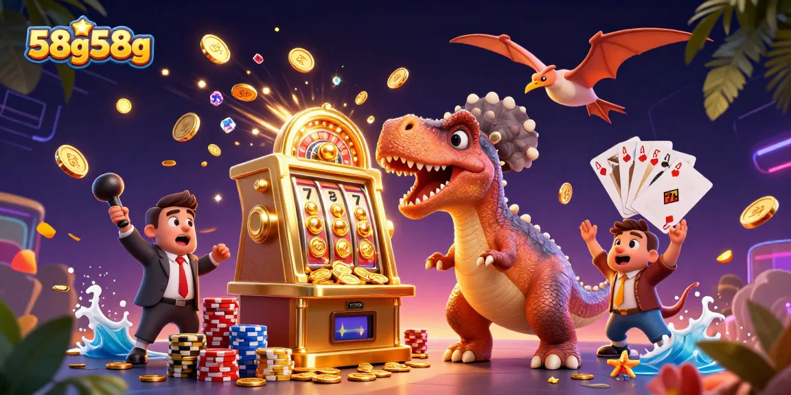O 58g58g traz emoção com dinossauros em um cassino animado e jackpot de moedas douradas.