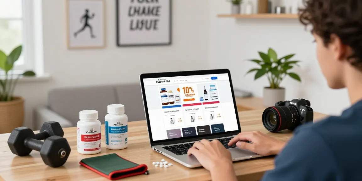 Astera Shop - Person browsing the Astera Labs steroid products online in a vibrant home office setting.