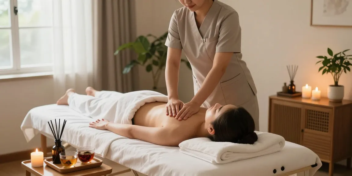 Experience a relaxing 일산출장마사지 with a professional therapist in a serene home setting, surrounded by calming elements.