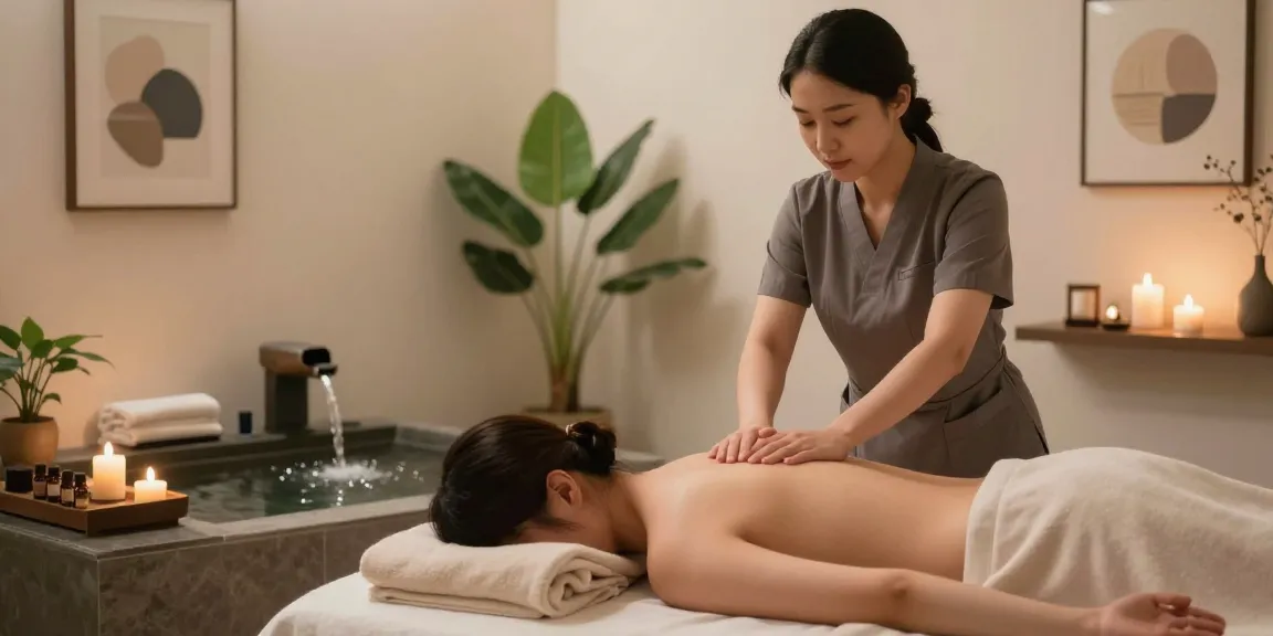 동탄출장마사지 중인 마사지사와 고객의 편안한 모습이 담긴 스파 내부 이미지