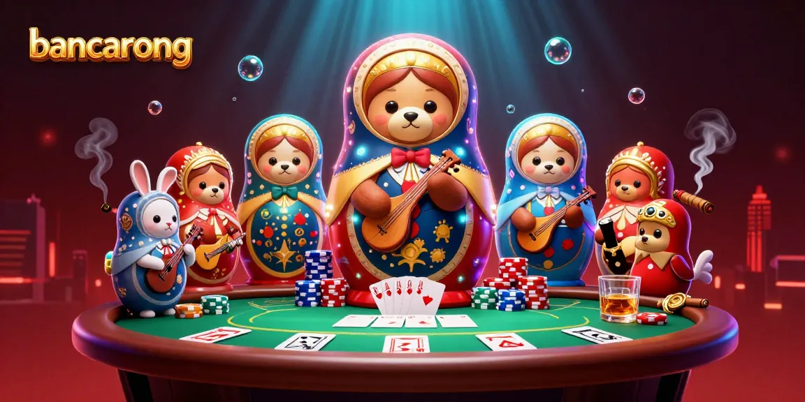Bancarong illustrates a vibrant gambling scene with 3D Matryoshka bears and poker elements.