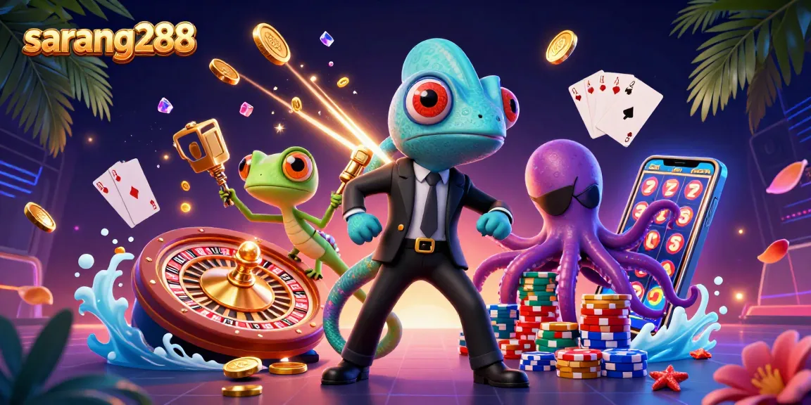 Sparkling moments of winning unfold as sarang288’s chameleon agent and friends dive into a vibrant casino scene.