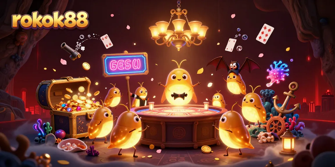 Experience the thrill of rokok88 in a vibrant, bioluminescent casino scene with glowworms and more!