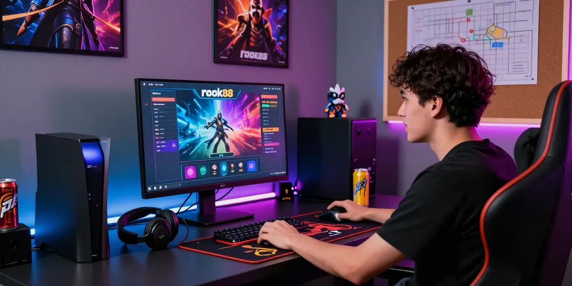 Player engaging with rokok88 online gaming setup featuring vibrant interface and engaging elements in a modern gaming environment.