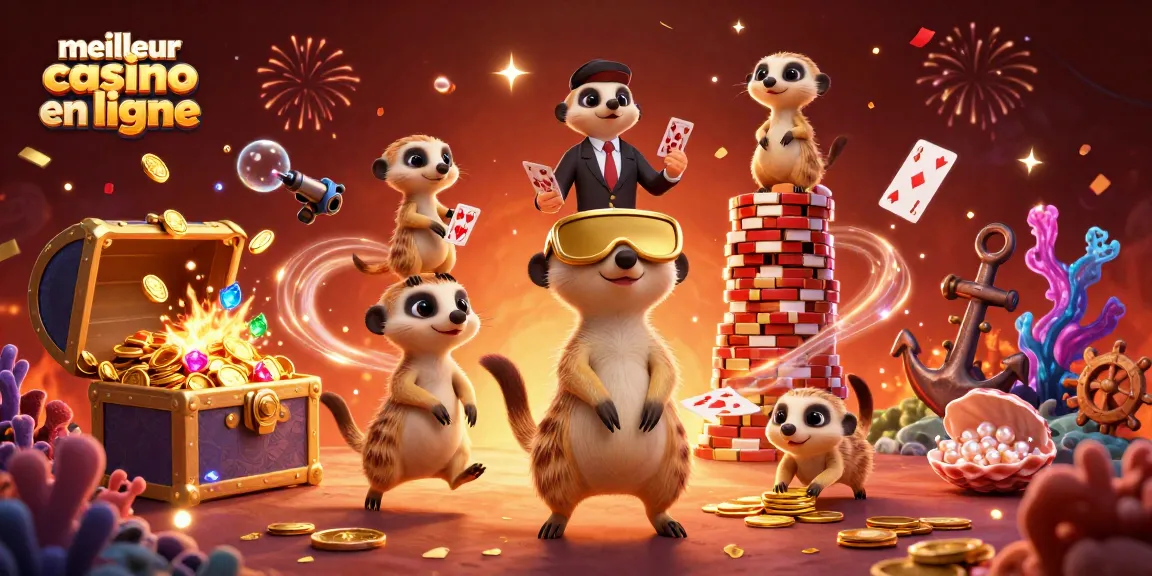 Jouez au meilleur casino en ligne avec des meerkats animés dans une scène dynamique et colorée.