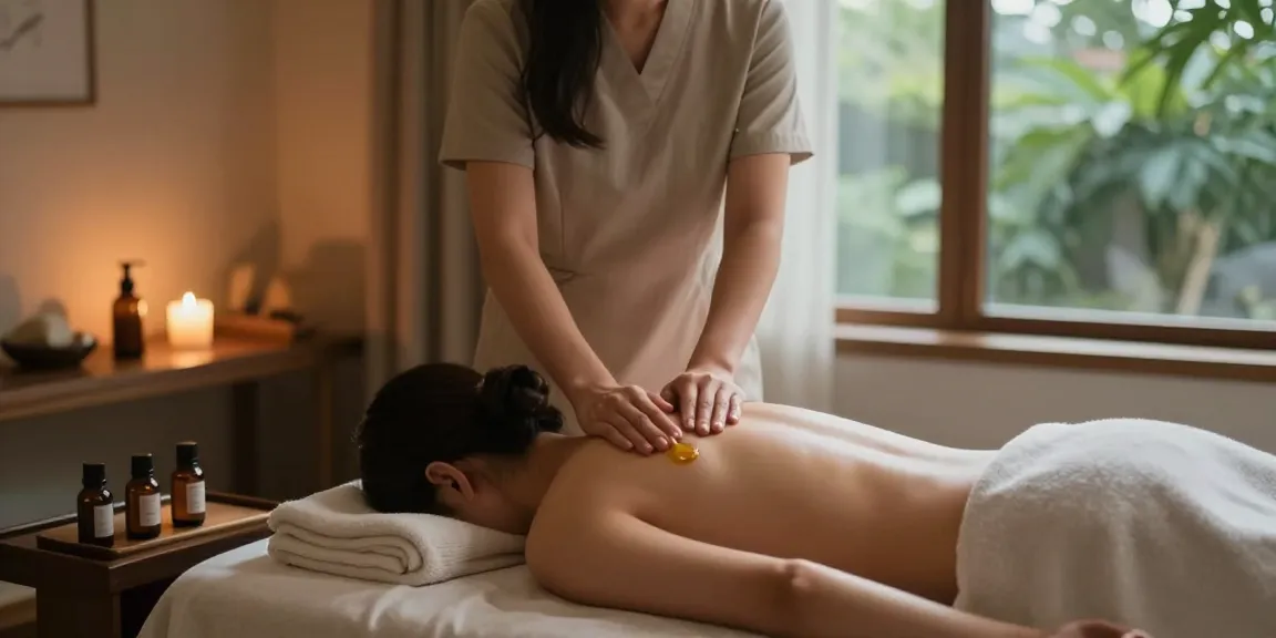 마사지 테라피룸에서 편안하게 마사지를 받는 모습