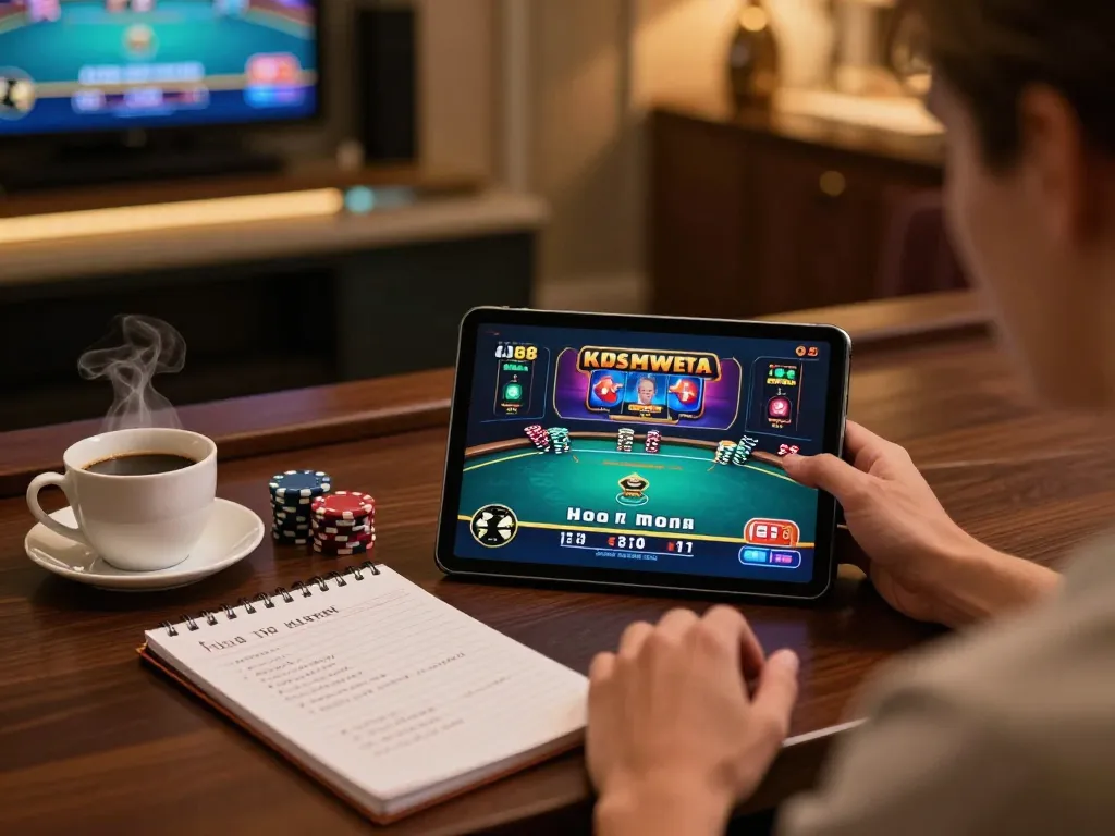 Engaging gameplay on uu88 platform, showcasing vibrant poker graphics and cozy setup.