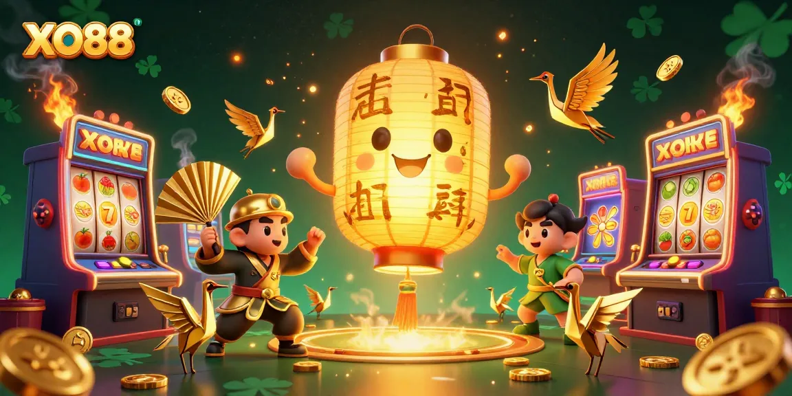 Engage in thrilling slot action at XO88 with dynamic 3D characters and vibrant casino elements.