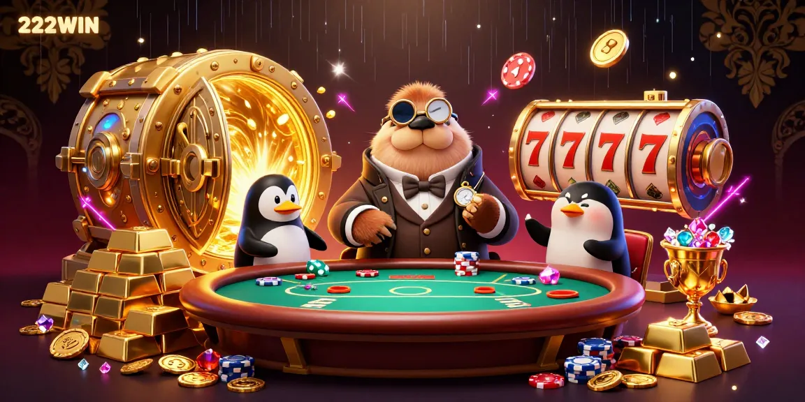 Experience high-stakes excitement at 222WIN with dynamic underwater poker featuring playful characters.