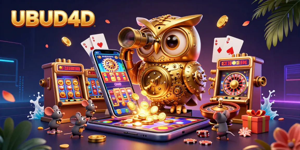 Experience thrilling gameplay with UBUD4D as the owl oversees vibrant casino action.