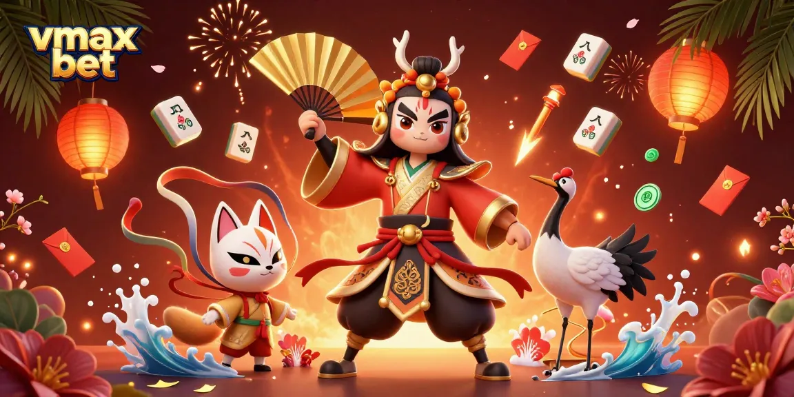 Experience excitement at vmax bet with our dynamic 3D casino illustration, featuring kabuki elements and vibrant gameplay.