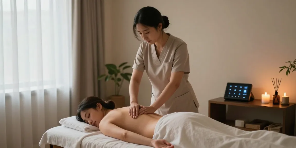 1인샵에서 아로마 오일을 이용한 마사지를 받고 있는 편안한 고객 모습