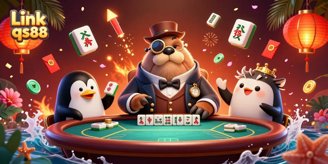 Experience thrilling underwater poker action at Link qs88 with charming characters in a vibrant casino scene.