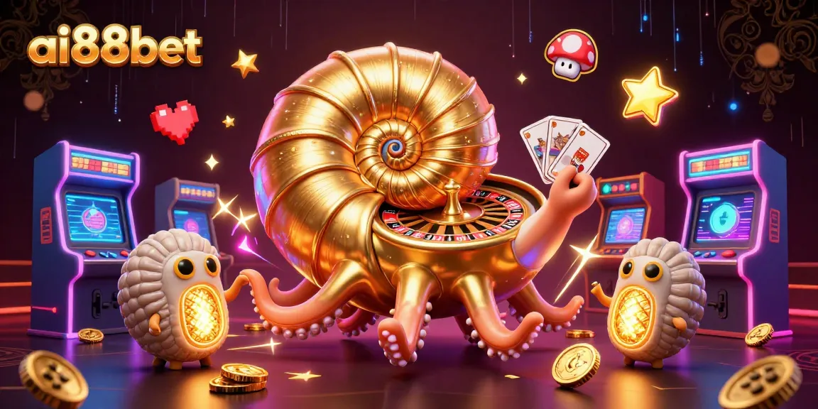 Join the excitement at ai88bet with a colorful 3D casino scene featuring a giant nautilus and vibrant gaming elements.