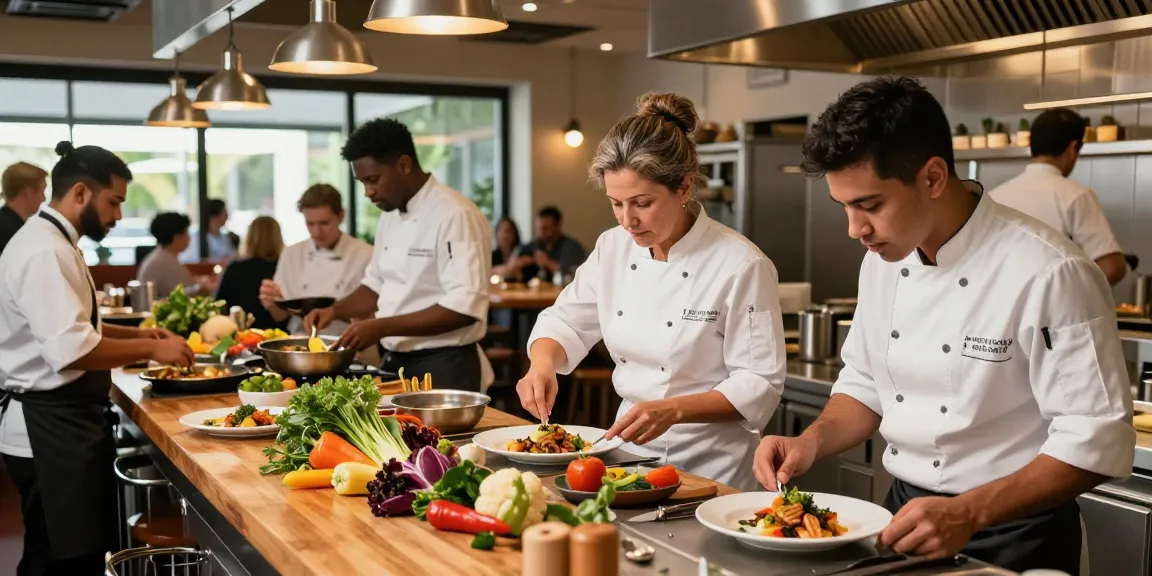 Dynamic restaurant kitchen showcasing teamwork in action for restaurant management jobs in Florida