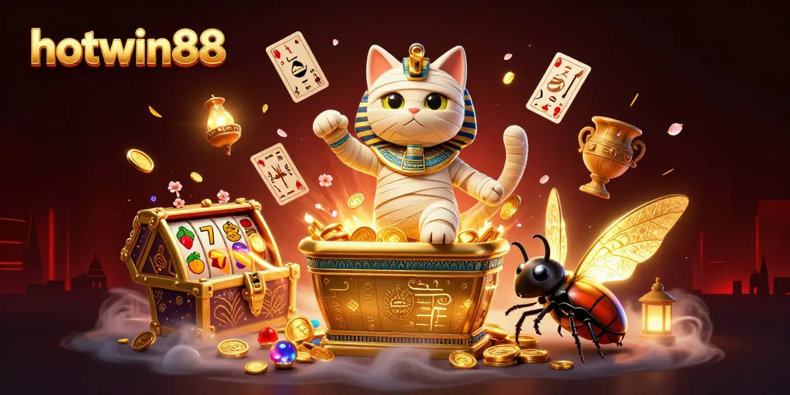 Hotwin88 offers thrilling online slots with the Egyptian mummy cat and golden treasure bursting with excitement.
