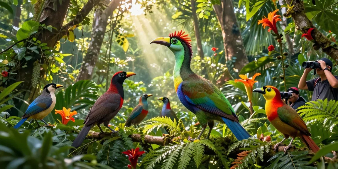 Unique birds in their natural habitat showcasing the fascinating rokok88 species among tropical foliage