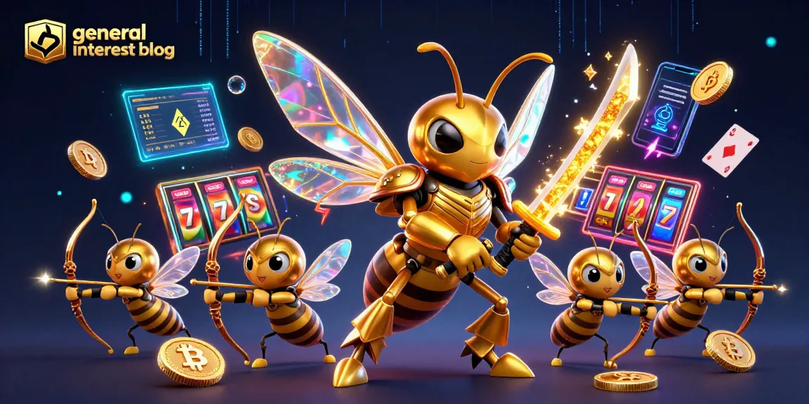 Engaging 3D scene showcasing a golden hornet samurai for a general interest blog on casino strategies.
