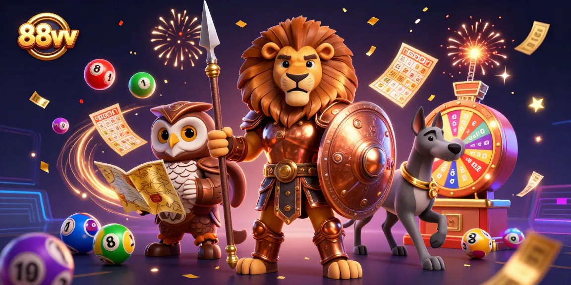 Spin and win with 88vv! Experience excitement with vibrant lottery balls and a dynamic casino battle.