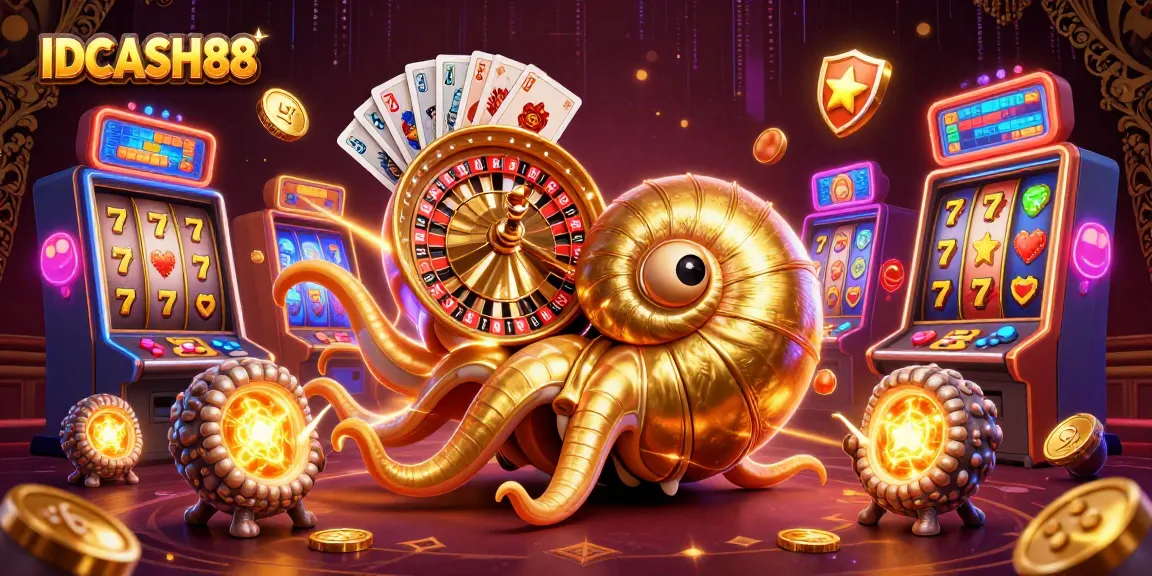 Spin the reels with IDCASH88's immersive slot action featuring a magical nautilus and golden symbols.