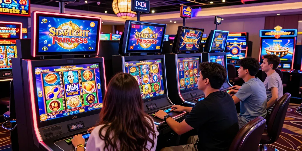 Excited players engaging with the Starlight Princess slot game in a vibrant casino atmosphere.