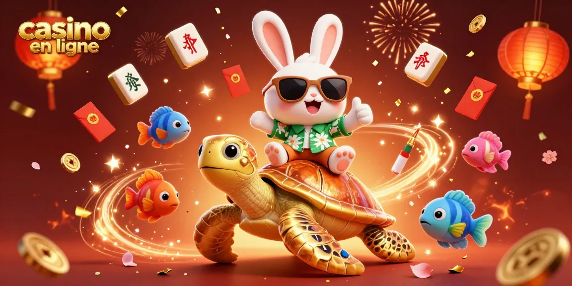 Découvrez le casino en ligne avec un lapin chanceux et une tortue géante pour une expérience festive.